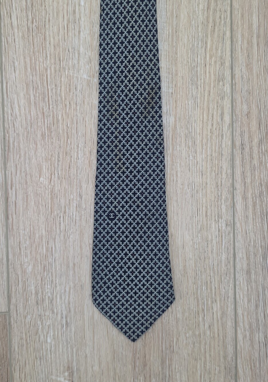 Authentic CHANEL Black Geometric Men's Tie